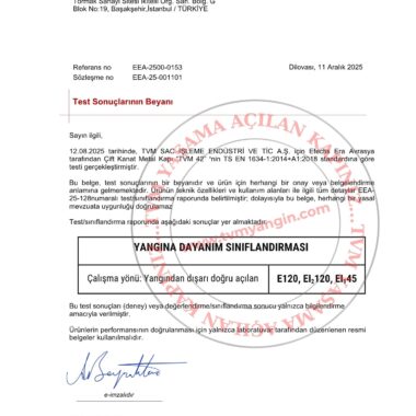 EI 120 SERTİFİKALI ÇİFT KANAT YANGIN KAPISI