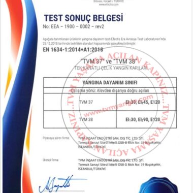 EI 90 SERTİFİKALI TEK KANAT YANGIN KAPISI